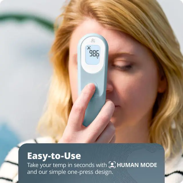 Alt view image 2 of 6 - No-Touch Infrared Digital Thermometer for Adults, Kids, and Babies, Forehead Thermometer with Ergonomic Grip, Fever Alarm, Powder Blue