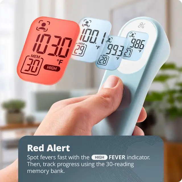 Alt view image 4 of 6 - No-Touch Infrared Digital Thermometer for Adults, Kids, and Babies, Forehead Thermometer with Ergonomic Grip, Fever Alarm, Powder Blue