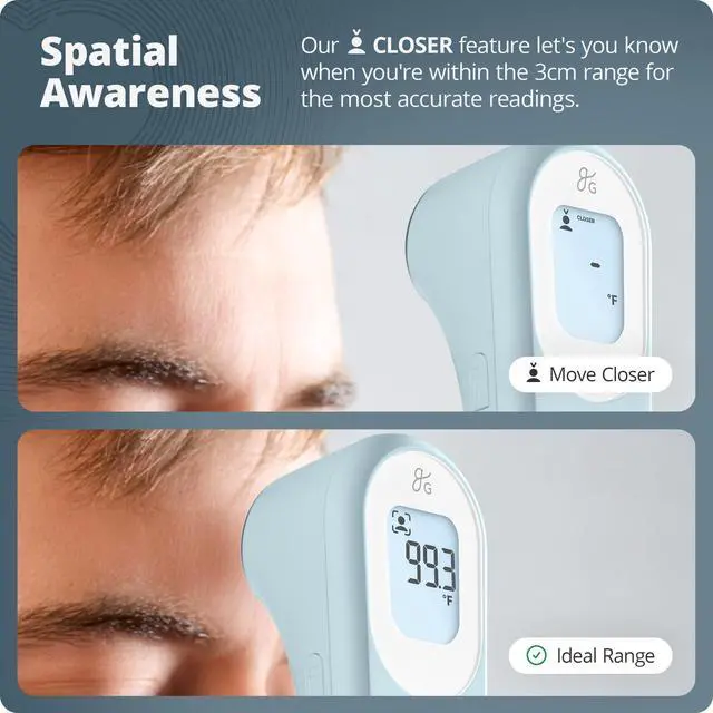 Alt view image 6 of 6 - No-Touch Infrared Digital Thermometer for Adults, Kids, and Babies, Forehead Thermometer with Ergonomic Grip, Fever Alarm, Powder Blue