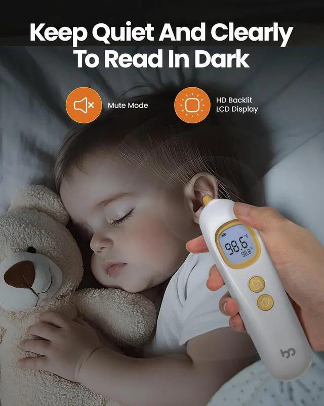 Alt view image 2 of 7 - Ear Thermometer, Highly Accurate Thermometer for Kids, Adults and Toddlers, 32 Memory Recall, 1s Fast, 3 Color Fever Alarm with Mute Mode, 21 Disposable Probe Covers