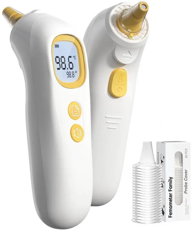 Main image of Ear Thermometer, Highly Accurate Thermometer for Kids, Adults and Toddlers, 32 Memory Recall, 1s Fast, 3 Color Fever Alarm with Mute Mode, 21 Disposable Probe Covers