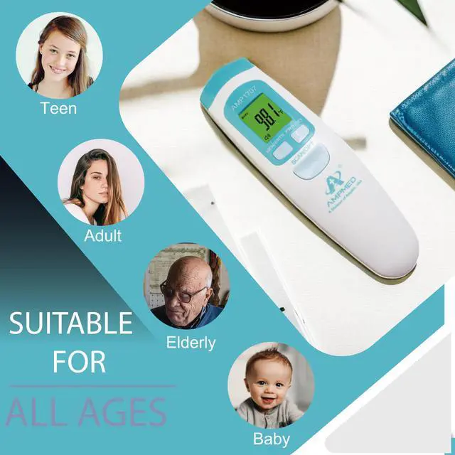 Alt view image 2 of 7 - Non-Contact Forehead Thermometer & Case for Adults, Kids, Baby, Medical Grade, Touchless Infrared, 1-Sec Reading, Fever Alarm, Memory Recall, Quiet Mode, White