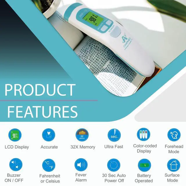 Alt view image 3 of 7 - Non-Contact Forehead Thermometer & Case for Adults, Kids, Baby, Medical Grade, Touchless Infrared, 1-Sec Reading, Fever Alarm, Memory Recall, Quiet Mode, White