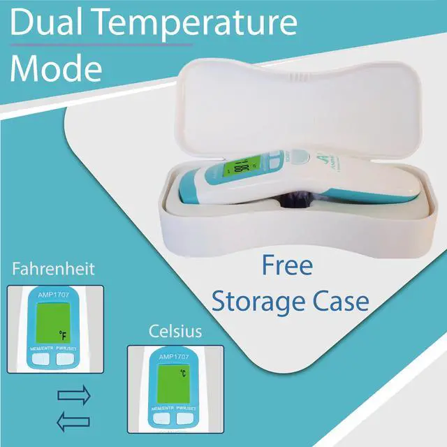 Alt view image 6 of 7 - Non-Contact Forehead Thermometer & Case for Adults, Kids, Baby, Medical Grade, Touchless Infrared, 1-Sec Reading, Fever Alarm, Memory Recall, Quiet Mode, White