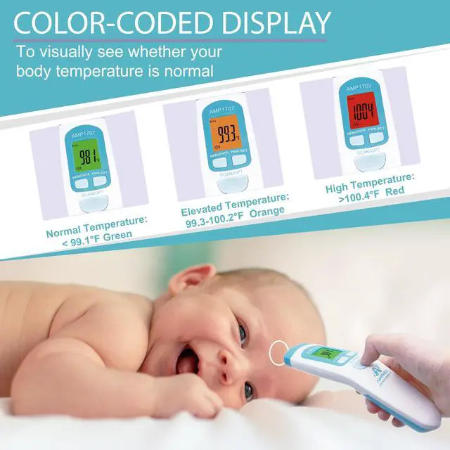 Alt view image 7 of 7 - Non-Contact Forehead Thermometer & Case for Adults, Kids, Baby, Medical Grade, Touchless Infrared, 1-Sec Reading, Fever Alarm, Memory Recall, Quiet Mode, White
