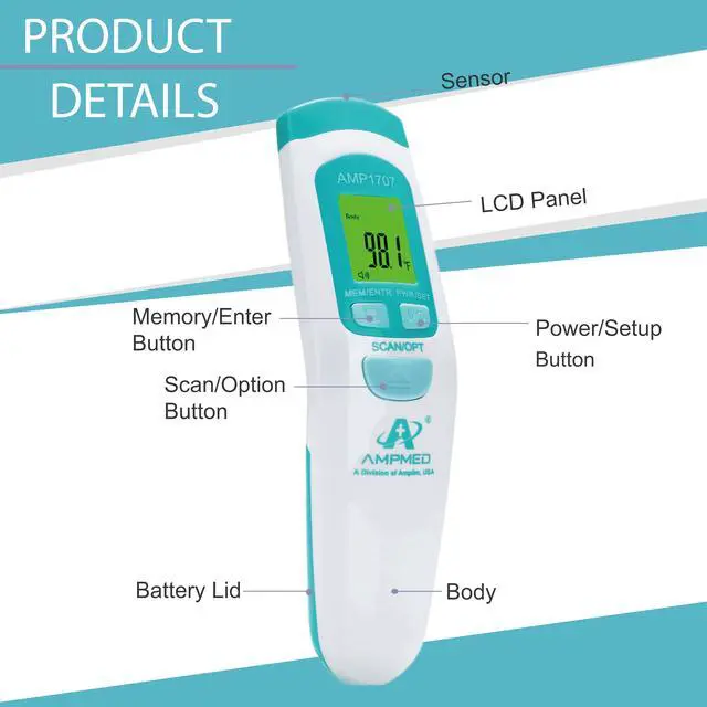 Alt view image 4 of 7 - Non-Contact Forehead Thermometer & Case for Adults, Kids, Baby, Medical Grade, Touchless Infrared, 1-Sec Reading, Fever Alarm, Memory Recall, Quiet Mode, White