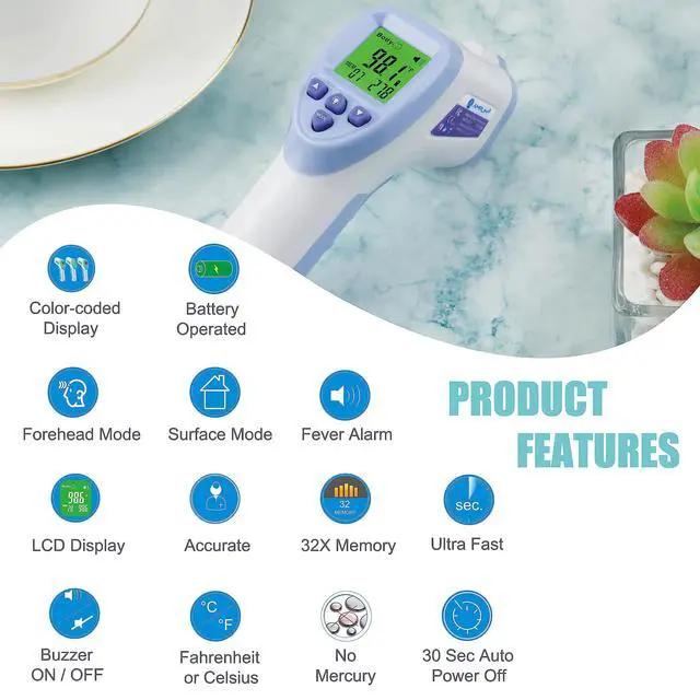 Alt view image 2 of 7 - Digital Forehead Thermometer for Kids, Adults, and Babies - Touchless, Non-Contact Fever Thermometer with Temporal Head Function and Smart Color LCD Display