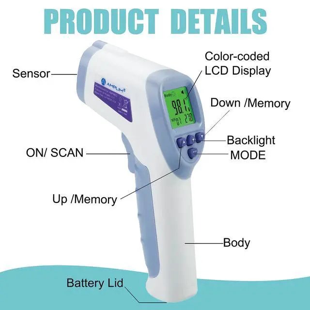 Alt view image 3 of 7 - Digital Forehead Thermometer for Kids, Adults, and Babies - Touchless, Non-Contact Fever Thermometer with Temporal Head Function and Smart Color LCD Display