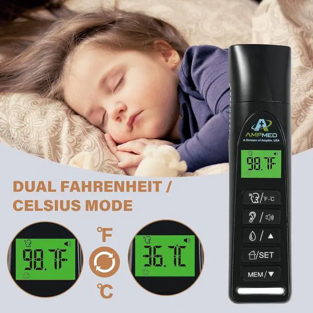 Alt view image 5 of 7 - Baby Thermometer | 3-in-1 Accurate Infrared Thermometer for Ear, Forehead & Touchless, Fever Thermometer for Baby, Infants, Toddlers, Kids & Adults | Base Stand & Clock (Black)