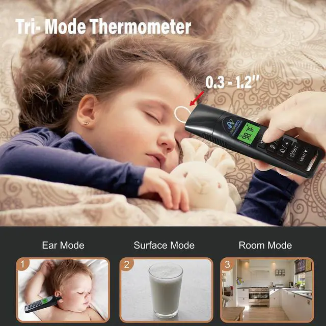 Alt view image 6 of 7 - Baby Thermometer | 3-in-1 Accurate Infrared Thermometer for Ear, Forehead & Touchless, Fever Thermometer for Baby, Infants, Toddlers, Kids & Adults | Base Stand & Clock (Black)