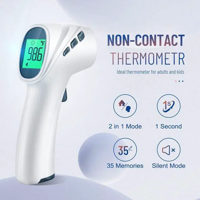 Alt view image 2 of 7 - Touchless Thermometer for Adults, Digital Infrared Thermometer Gun with Fever Alarm, Forehead and Object 2 in 1 Mode, Fast Accurate Results (Gray)