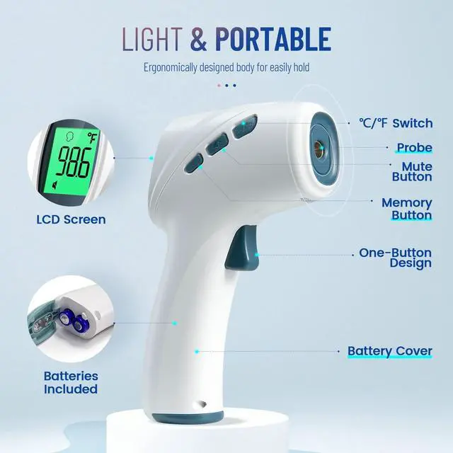 Alt view image 5 of 7 - Touchless Thermometer for Adults, Digital Infrared Thermometer Gun with Fever Alarm, Forehead and Object 2 in 1 Mode, Fast Accurate Results (Gray)