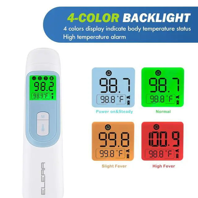 Alt view image 5 of 7 - Ear Thermometer for Baby, Infrared LCD Thermometer with Automatic Switching Mode of Ear & Forehead, 1s Measurement, 4 Color Backlight Display with Fever Indicator