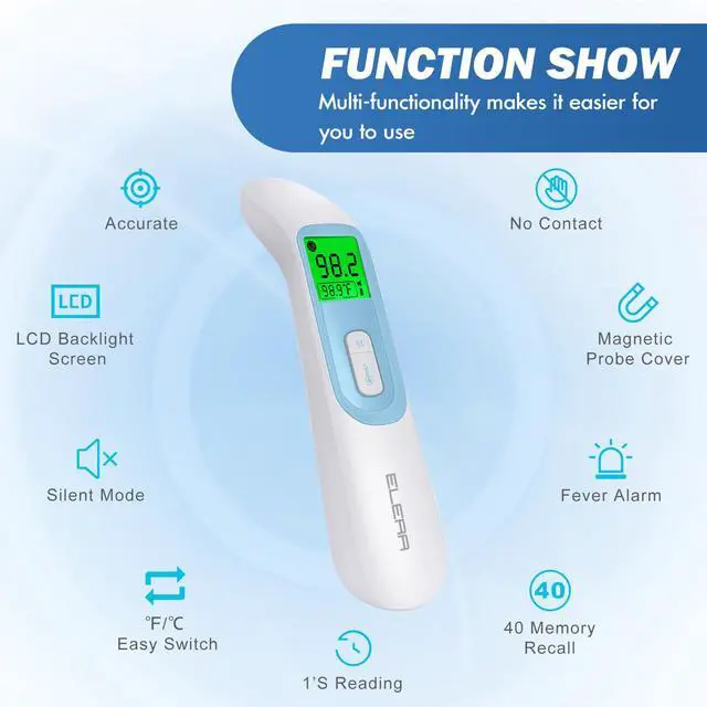 Alt view image 6 of 7 - Ear Thermometer for Baby, Infrared LCD Thermometer with Automatic Switching Mode of Ear & Forehead, 1s Measurement, 4 Color Backlight Display with Fever Indicator