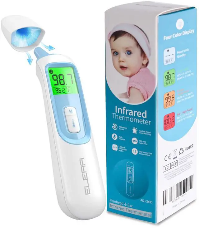 Main image of Ear Thermometer for Baby, Infrared LCD Thermometer with Automatic Switching Mode of Ear & Forehead, 1s Measurement, 4 Color Backlight Display with Fever Indicator