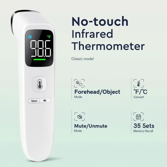 Alt view image 2 of 7 - Touchless Thermometer for Adults and Kids, Fast Accurate Thermometer with Fever Alarm, 1S Reading & Silent Mode (LED-White)