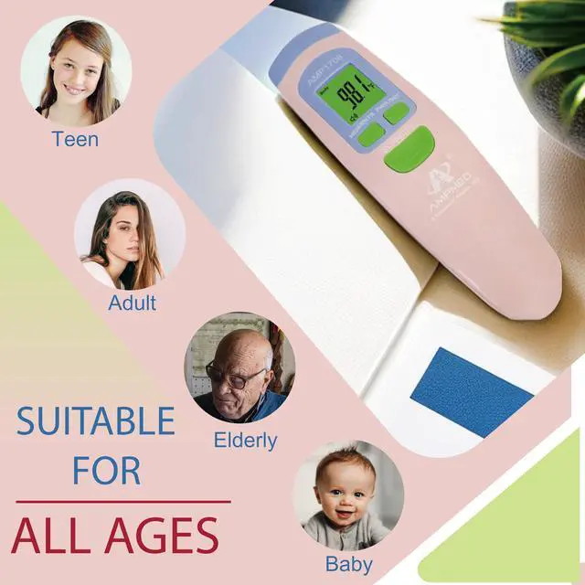Alt view image 2 of 7 - Non-Contact Forehead Thermometer for Adults, Kids & Infants | Ampmed No-Touch Medical Grade Temporal Fever Thermometer with Case, Nurse Accessories for Work, Pink Termometro Digital