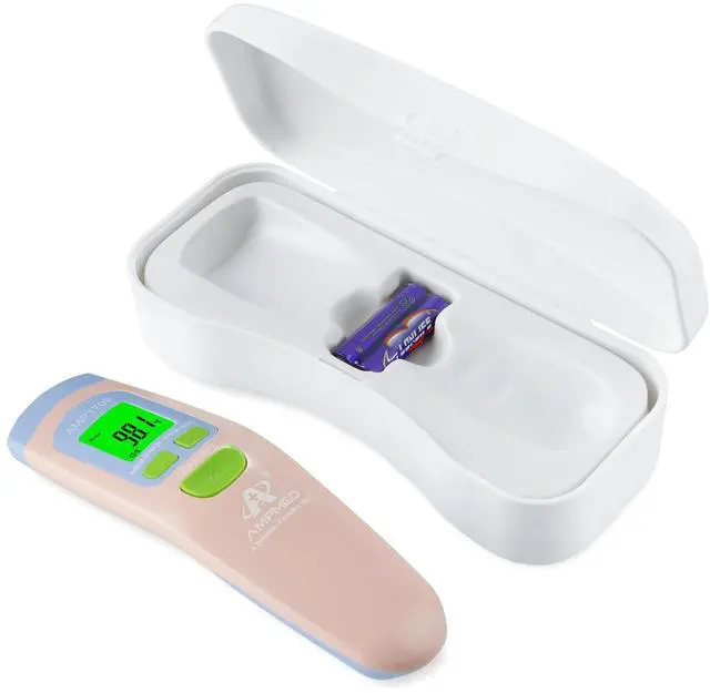 Main image of Non-Contact Forehead Thermometer for Adults, Kids & Infants | Ampmed No-Touch Medical Grade Temporal Fever Thermometer with Case, Nurse Accessories for Work, Pink Termometro Digital