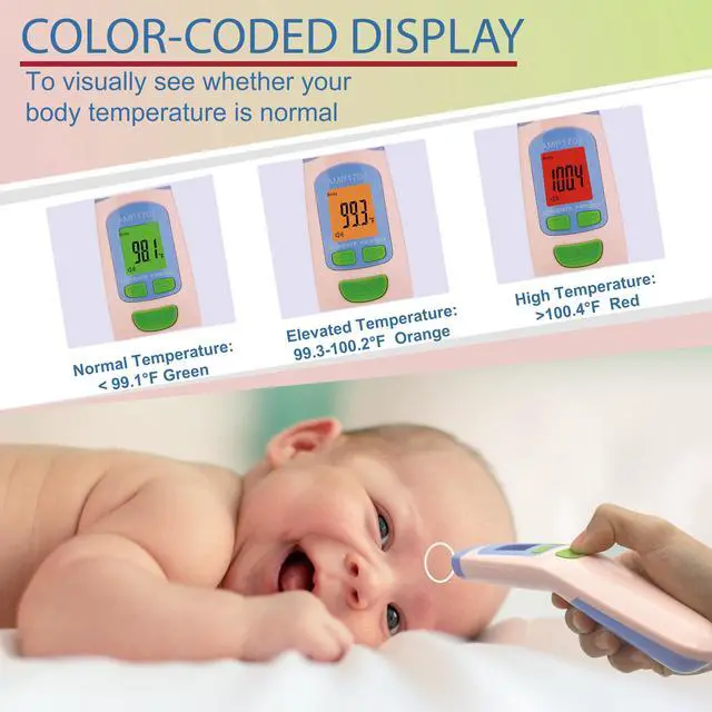 Alt view image 6 of 7 - Non-Contact Forehead Thermometer for Adults, Kids & Infants | Ampmed No-Touch Medical Grade Temporal Fever Thermometer with Case, Nurse Accessories for Work, Pink Termometro Digital