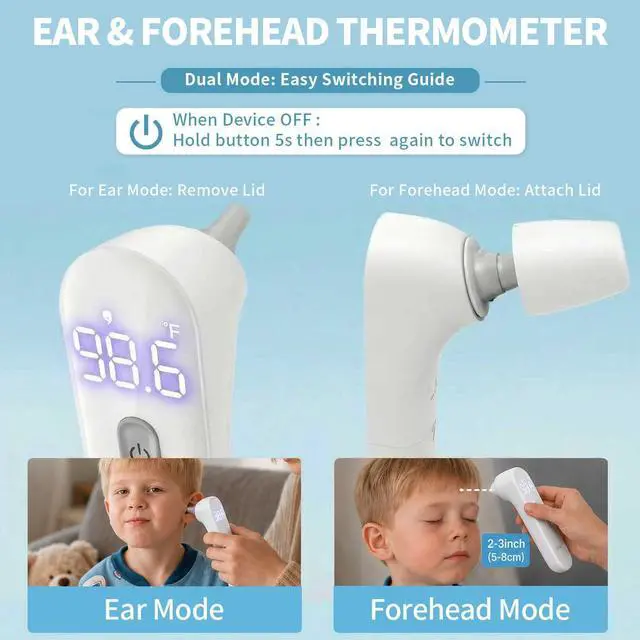 Alt view image 3 of 6 - Ear Thermometer for Adults and Kids, FSA Eligible Digital Accurate Ear and Forehead Thermometer Medical Grade with Fever Alarm, 1 Second Fast Reading LED Clear Display Silent Mode