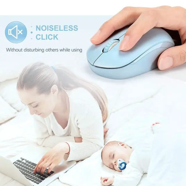 Alt view image 2 of 7 - Wireless Mouse, 2.4G Noiseless Mouse with USB Receiver - Portable Computer Mice for PC, Tablet, Laptop with Windows System (Light Blue)