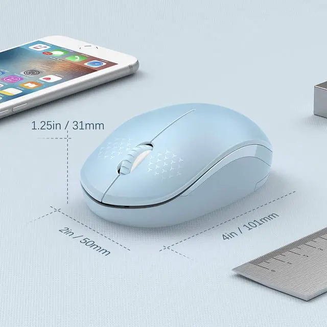 Alt view image 6 of 7 - Wireless Mouse, 2.4G Noiseless Mouse with USB Receiver - Portable Computer Mice for PC, Tablet, Laptop with Windows System (Light Blue)