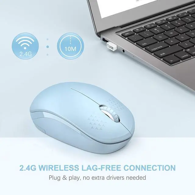 Alt view image 5 of 7 - Wireless Mouse, 2.4G Noiseless Mouse with USB Receiver - Portable Computer Mice for PC, Tablet, Laptop with Windows System (Light Blue)
