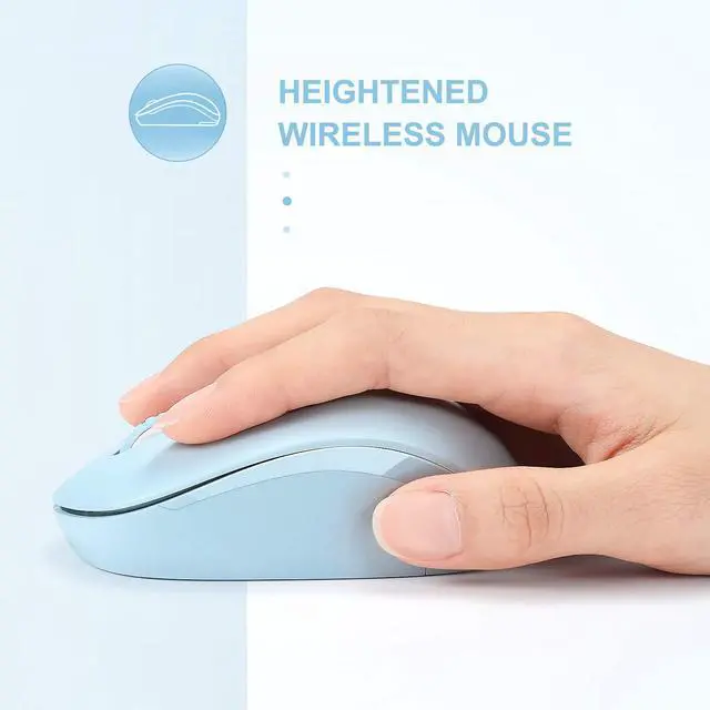 Alt view image 4 of 7 - Wireless Mouse, 2.4G Noiseless Mouse with USB Receiver - Portable Computer Mice for PC, Tablet, Laptop with Windows System (Light Blue)