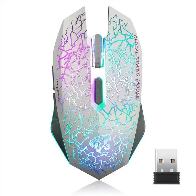 Main image of M2 Wireless Gaming Mouse, Silent Rechargeable Optical USB Computer Mice Wireless with 7 Color LED Light, Ergonomic Design, 3 Adjustable DPI for Laptop/PC/Notebook, 6 Buttons (White)