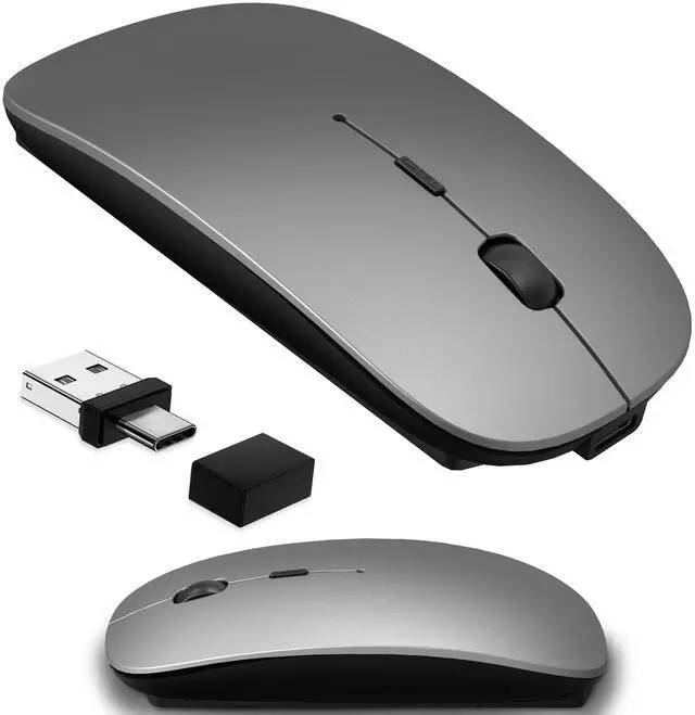Main image of Wireless Mouse for MacBook & iPad, Bluetooth 5.2/3.0 & 2.4G USB-C/USB-A, Rechargeable Silent Slim Mouse with Multi-Device Switching & Activity Mode to Prevent Screen Lock - Gray