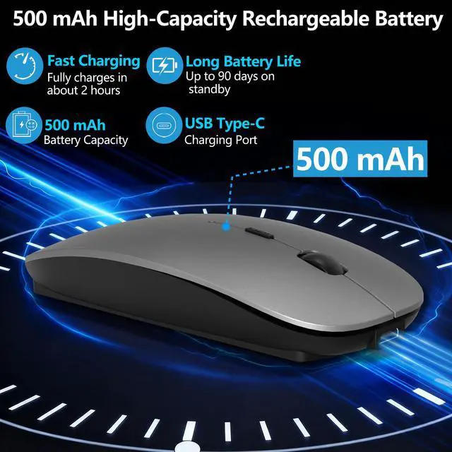 Alt view image 5 of 7 - Wireless Mouse for MacBook & iPad, Bluetooth 5.2/3.0 & 2.4G USB-C/USB-A, Rechargeable Silent Slim Mouse with Multi-Device Switching & Activity Mode to Prevent Screen Lock - Gray