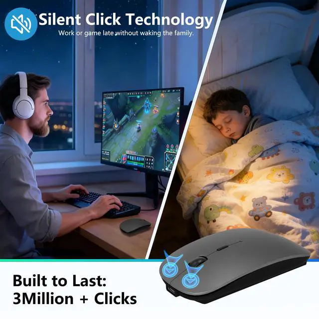 Alt view image 6 of 7 - Wireless Mouse for MacBook & iPad, Bluetooth 5.2/3.0 & 2.4G USB-C/USB-A, Rechargeable Silent Slim Mouse with Multi-Device Switching & Activity Mode to Prevent Screen Lock - Gray