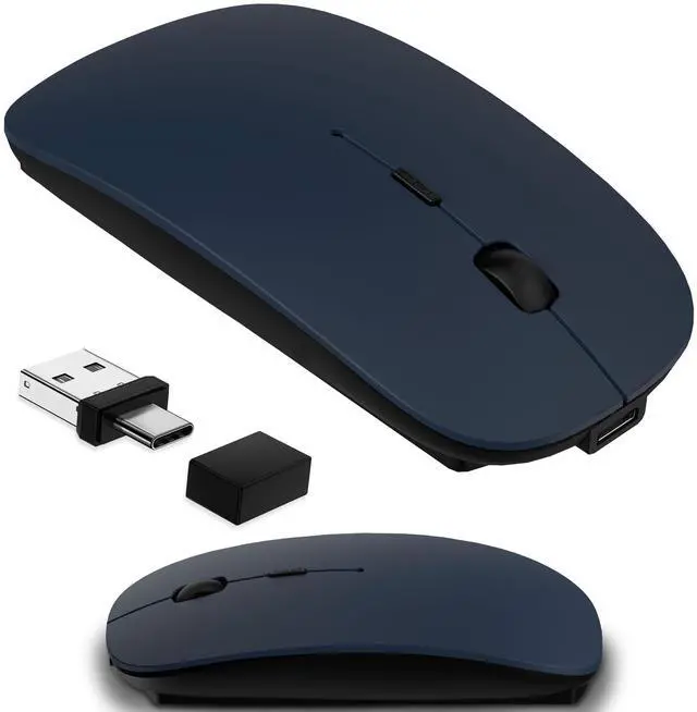 Main image of Wireless Mouse for MacBook & iPad, Bluetooth 5.2/3.0 & 2.4G USB-C/USB-A, Rechargeable Silent Slim Mouse with Multi-Device Switching & Activity Mode to Prevent Screen Lock - Blue