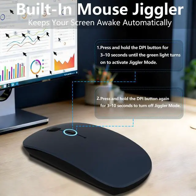Alt view image 3 of 7 - Wireless Mouse for MacBook & iPad, Bluetooth 5.2/3.0 & 2.4G USB-C/USB-A, Rechargeable Silent Slim Mouse with Multi-Device Switching & Activity Mode to Prevent Screen Lock - Blue