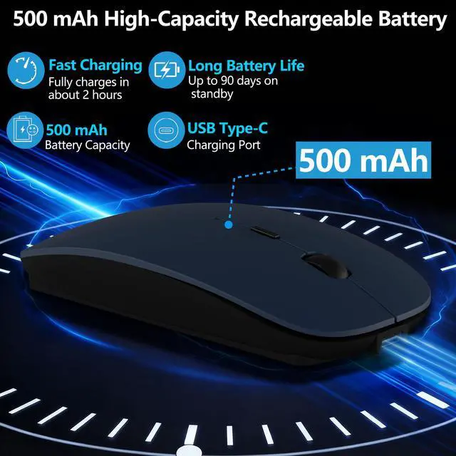 Alt view image 5 of 7 - Wireless Mouse for MacBook & iPad, Bluetooth 5.2/3.0 & 2.4G USB-C/USB-A, Rechargeable Silent Slim Mouse with Multi-Device Switching & Activity Mode to Prevent Screen Lock - Blue