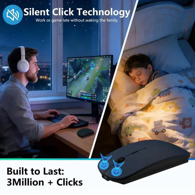 Alt view image 6 of 7 - Wireless Mouse for MacBook & iPad, Bluetooth 5.2/3.0 & 2.4G USB-C/USB-A, Rechargeable Silent Slim Mouse with Multi-Device Switching & Activity Mode to Prevent Screen Lock - Blue