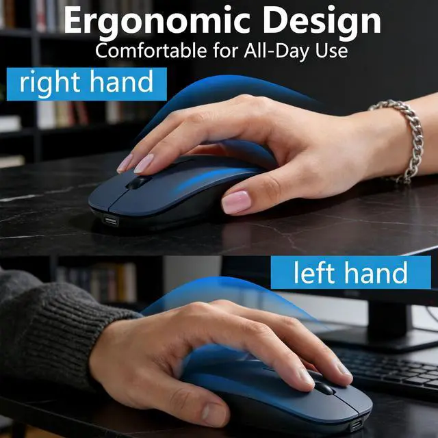 Alt view image 7 of 7 - Wireless Mouse for MacBook & iPad, Bluetooth 5.2/3.0 & 2.4G USB-C/USB-A, Rechargeable Silent Slim Mouse with Multi-Device Switching & Activity Mode to Prevent Screen Lock - Blue