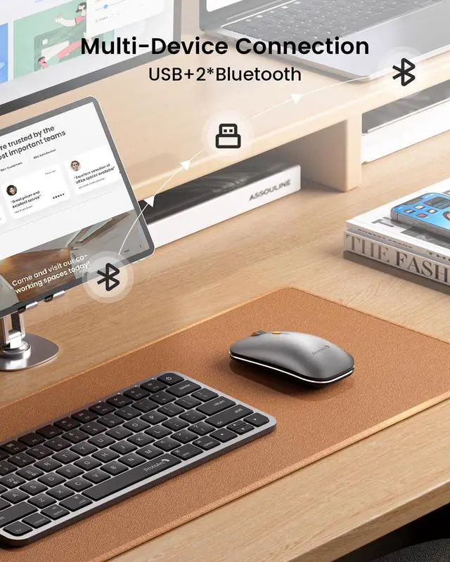 Alt view image 2 of 7 - Bluetooth Wireless Mouse, EM18 Portable Mouse for Laptop/PC/MacBook/iPad, Quiet Clicks, Multi-Device Bluetooth & 2.4GHz Connection, Rechargeable Battery- Space Gray