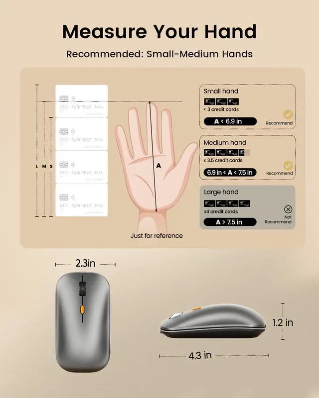 Alt view image 4 of 7 - Bluetooth Wireless Mouse, EM18 Portable Mouse for Laptop/PC/MacBook/iPad, Quiet Clicks, Multi-Device Bluetooth & 2.4GHz Connection, Rechargeable Battery- Space Gray