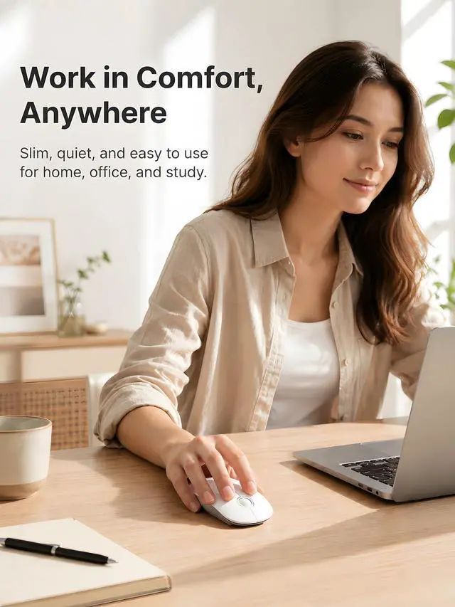Alt view image 7 of 7 - R306 Pro Wireless Mouse, Dual Bluetooth & 2.4G, Type-C Rechargeable, Silent Click, Slim Symmetrical Design, Portable for Laptop/iPad/MacBook/Desktop/Windows/macOS White