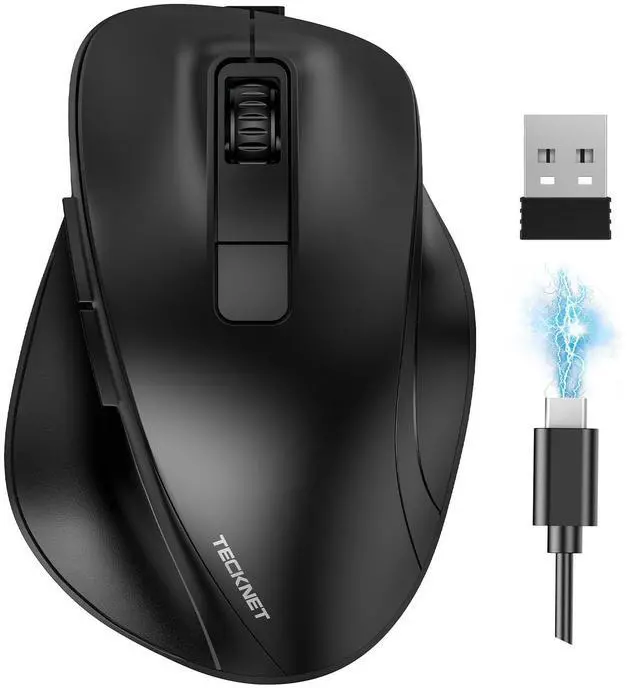 Main image of Wireless Mouse, Bluetooth Mouse (BT5.0/3.0 & 2.4G) Rechargeable 4800 DPI Silent Mice, Computer Mice with USB A Receiver,Ergonomic Grips Optical Cordless Mice for Laptop/Mac/PC,Black