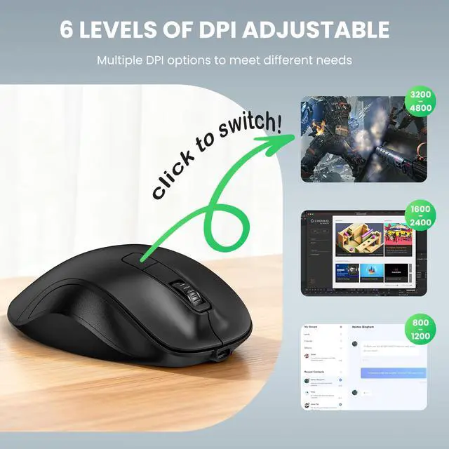 Alt view image 5 of 7 - Wireless Mouse, Bluetooth Mouse (BT5.0/3.0 & 2.4G) Rechargeable 4800 DPI Silent Mice, Computer Mice with USB A Receiver,Ergonomic Grips Optical Cordless Mice for Laptop/Mac/PC,Black