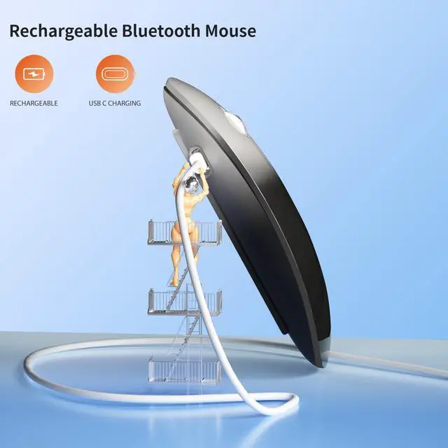 Alt view image 2 of 7 - M18 Bluetooth Mouse, USB C Rechargeable Wireless Mouse, Triple Mode (Dual Bluetooth+USB) Silent Mice Portable with USB Receiver and Type C Adapter for Laptop/MacBook/iPad - Grey and Black