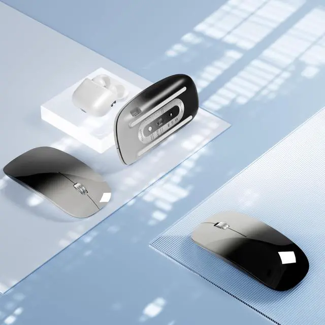 Alt view image 7 of 7 - M18 Bluetooth Mouse, USB C Rechargeable Wireless Mouse, Triple Mode (Dual Bluetooth+USB) Silent Mice Portable with USB Receiver and Type C Adapter for Laptop/MacBook/iPad - Grey and Black