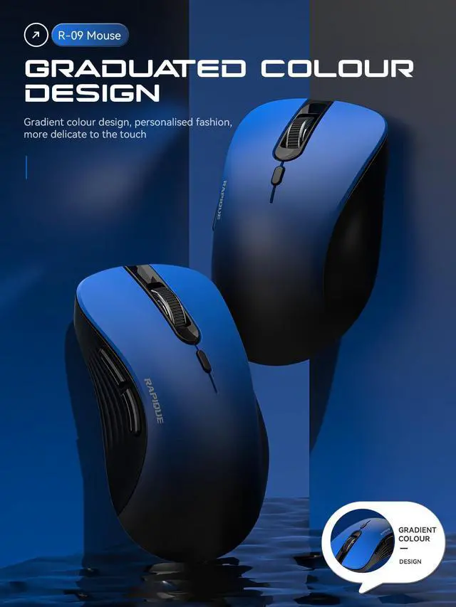 Alt view image 2 of 7 - Bluetooth Wireless Mouse - Dual Bluetooth & 2.4 GHz USB Receiver, Comfortable Grip, Quiet Clicks, Low Power - Multi-Device Compatibility for Laptop, MacBook, Computer, ipad(Gradient Blue)