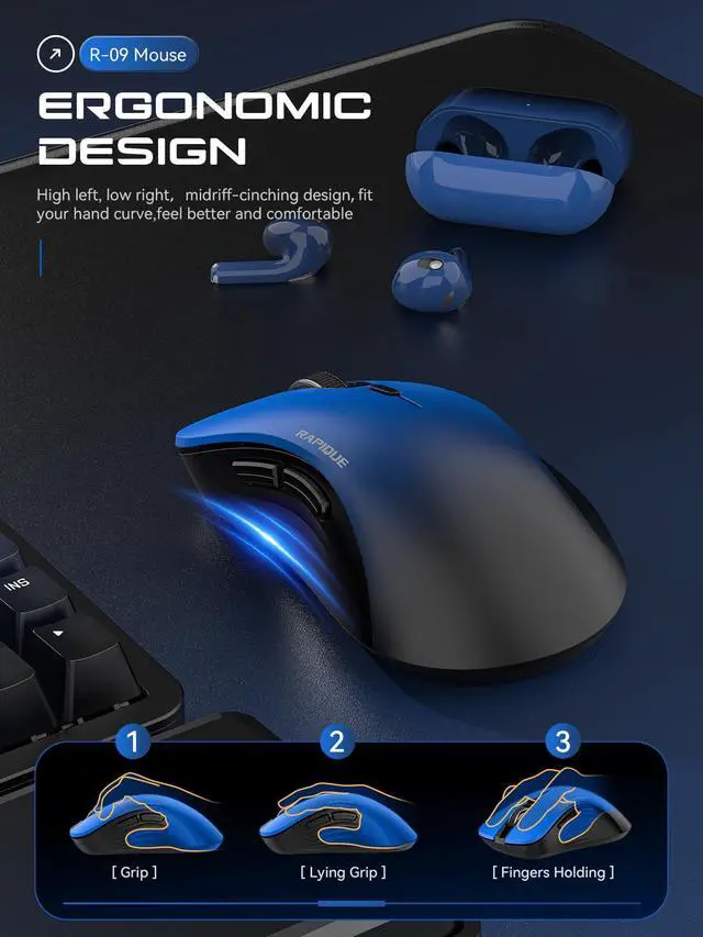 Alt view image 3 of 7 - Bluetooth Wireless Mouse - Dual Bluetooth & 2.4 GHz USB Receiver, Comfortable Grip, Quiet Clicks, Low Power - Multi-Device Compatibility for Laptop, MacBook, Computer, ipad(Gradient Blue)