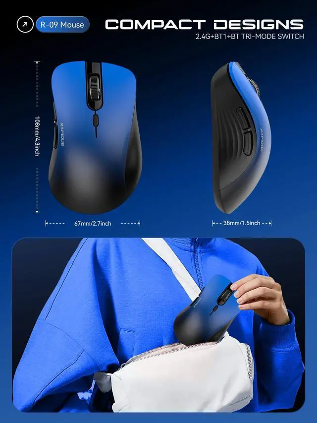 Alt view image 7 of 7 - Bluetooth Wireless Mouse - Dual Bluetooth & 2.4 GHz USB Receiver, Comfortable Grip, Quiet Clicks, Low Power - Multi-Device Compatibility for Laptop, MacBook, Computer, ipad(Gradient Blue)
