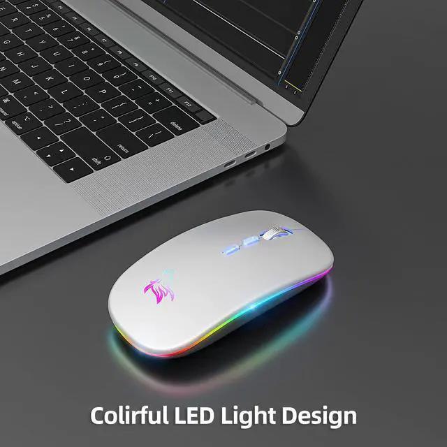 Alt view image 2 of 7 - LED Wireless Mouse, Slim Rechargeable Silent Bluetooth Mouse, Portable USB Optical 2.4G Wireless Bluetooth Two Mode Computer Mice with USB Receiver and Type C Adapter(Silver)