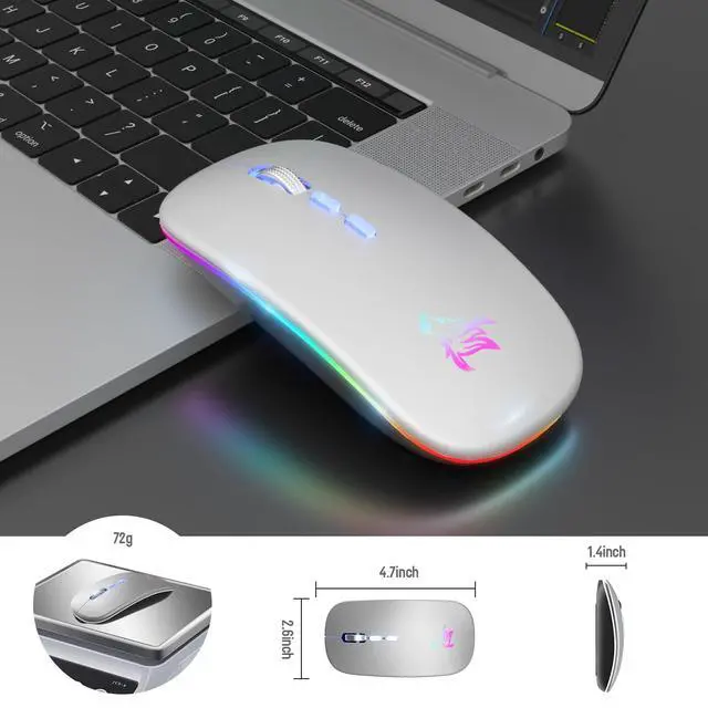Alt view image 7 of 7 - LED Wireless Mouse, Slim Rechargeable Silent Bluetooth Mouse, Portable USB Optical 2.4G Wireless Bluetooth Two Mode Computer Mice with USB Receiver and Type C Adapter(Silver)