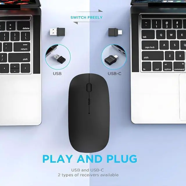 Alt view image 2 of 7 - Bluetooth Mouse,Rechargeable Wireless Mouse for MacBook Pro/MacBook Air/Laptop/PC/Mac/iPad pro/Computer,Bluetooth 5.3/3.0 and 2.4GHz USB Type-C